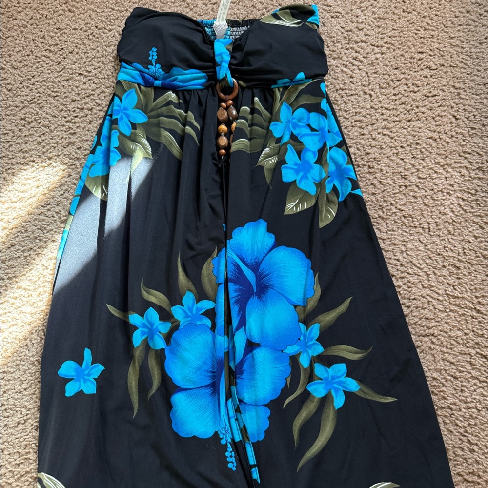 Floral Black and Blue Dress